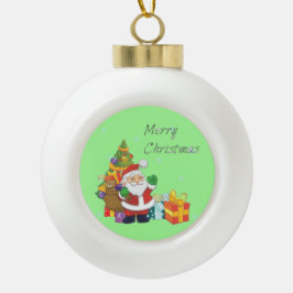 Kerstboom en Santa Vrolijk Kerstgroen Keramische Bal Ornament