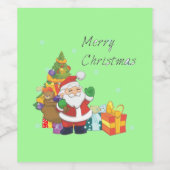 Kerstboom en Santa Vrolijk Kerstgroen Wijn Etiket (Enkel label)