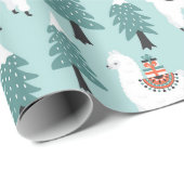 kerstboom en schattig lamappatroon cadeaupapier (Rol Hoek)