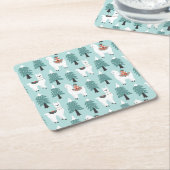 kerstboom en schattig lamappatroon kartonnen onderzetters (Schuin)