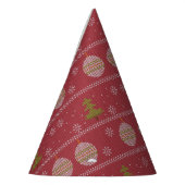 kerstboom en siergeweven rood feesthoedjes (Links)