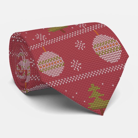 kerstboom en siergeweven rood stropdas (Opgerold)
