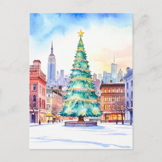Kerstboom en skyline van New York Briefkaart (Voorkant)