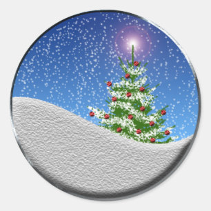 Kerstboom en sneeuwfeestdag ronde sticker