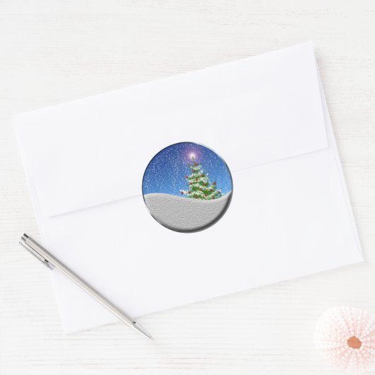 Kerstboom en sneeuwfeestdag ronde sticker (Envelop)