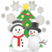 Kerstboom en Sneeuwman Sticker (Voorkant)