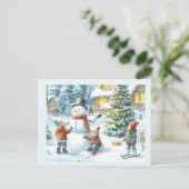 Kerstboom en Sneeuwman Vakantie Briefkaart (Staand voorkant)