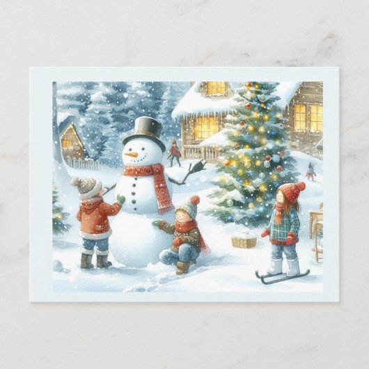Kerstboom en Sneeuwman Vakantie Briefkaart (Voorkant)
