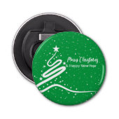 Kerstboom en sneeuwval button flesopener (Voorkant)