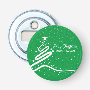Kerstboom en sneeuwval button flesopener