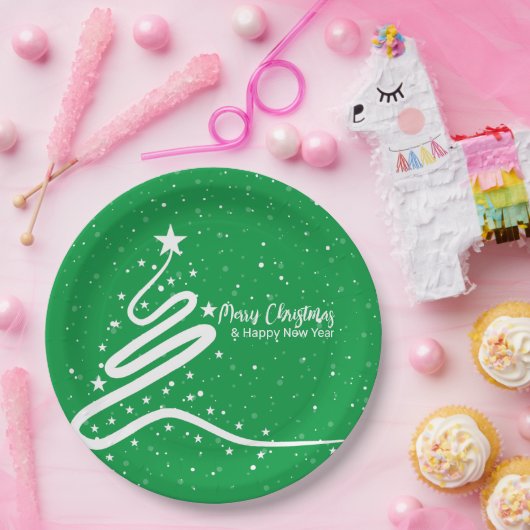 Kerstboom en sneeuwval papieren bordje (Feest)