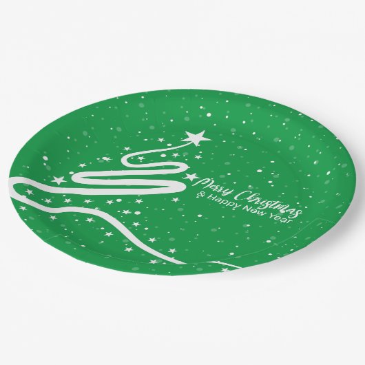 Kerstboom en sneeuwval papieren bordje (Gekanteld)