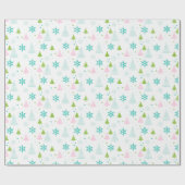 Kerstboom en sneeuwvlokken Moderne Kerst Cadeaupapier (Vlak)