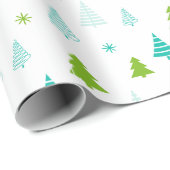 Kerstboom en sneeuwvlokken Moderne Kerst Cadeaupapier (Rol Hoek)