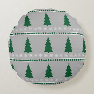 Kerstboom en Sneeuwvlokken Patroon, Rond Kussen