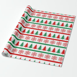 Kerstboom en Sneeuwvlokken Print Inpakpapier