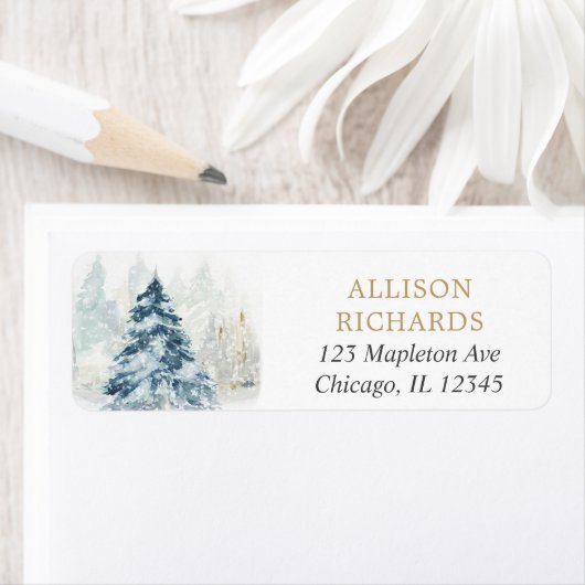 Kerstboom en sneeuwwinter etiket (Insitu)