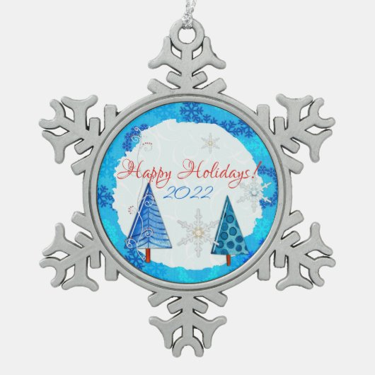 kerstboom en snoedige juwelen tin sneeuwvlok ornament (Voorkant)