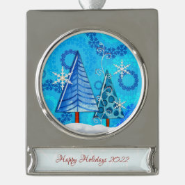 kerstboom en snoedige juwelen verzilverd banner ornament