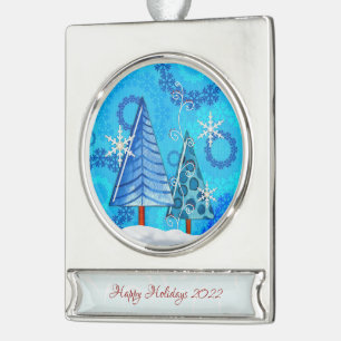 kerstboom en snoedige juwelen verzilverd banner ornament