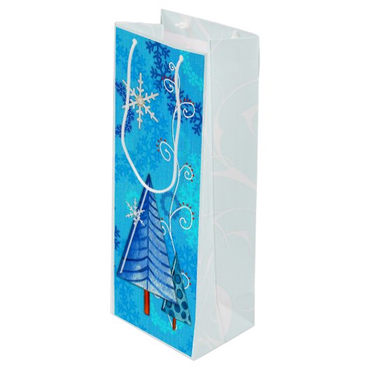 kerstboom en snoedige juwelen wijn cadeautas (Voorkant Gekanteld)