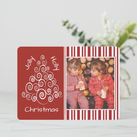 kerstboom en snoepriet Aangepaste foto Feestdagenkaart (Staand voorkant)