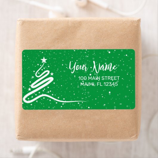 Kerstboom en Snowfall Return-adres Etiket (Insitu)