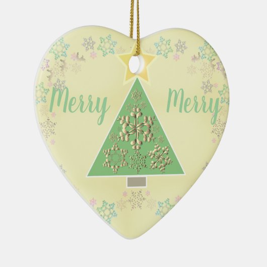 Kerstboom en Snowflakes Jouw tekst Keramisch Ornament (Rechts)