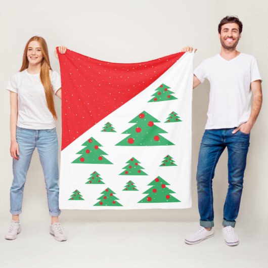 Kerstboom en Snowflakes Rood kerstfeest Fleece Deken (In situ)