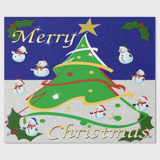 Kerstboom en Snowmen - Cadeaupapier (Vlak)