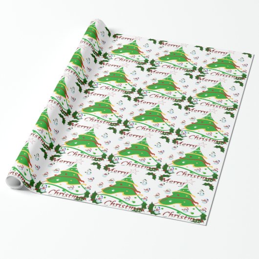 Kerstboom en Snowmen - Cadeaupapier (Uitgerold)