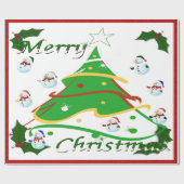 Kerstboom en Snowmen - Cadeaupapier (Vlak)