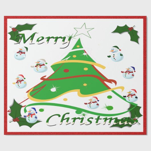 Kerstboom en Snowmen - Cadeaupapier (Vlak)