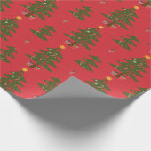 Kerstboom en ster met rode achtergrond cadeaupapier (Hoek)