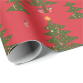 Kerstboom en ster met rode achtergrond cadeaupapier (Rol Hoek)