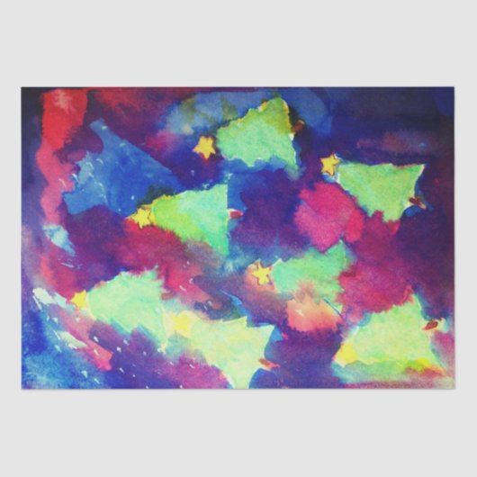 KERSTBOOM EN STERREN WATERVERF TISSUEPAPIER (Voorkant)