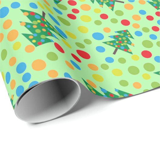 Kerstboom en Stippen Patroon Schattigee Retro Gift Cadeaupapier (Rol Hoek)