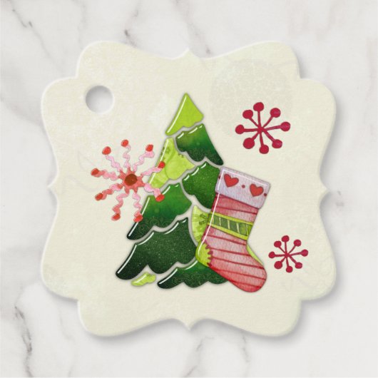 Kerstboom en Stocking Whimsey Bedankjes Labels (Voorkant)