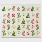 Kerstboom en Stocking Whimsey Cadeaupapier (Vlak)