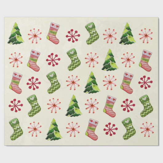 Kerstboom en Stocking Whimsey Cadeaupapier (Vlak)