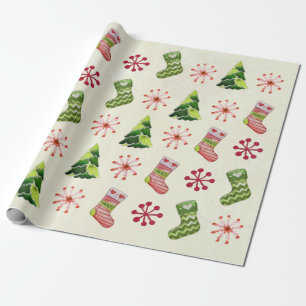 Kerstboom en Stocking Whimsey Cadeaupapier
