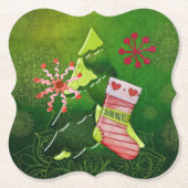Kerstboom en Stocking Whimsey Kartonnen Onderzetters (Voorkant)