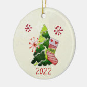 Kerstboom en Stocking Whimsey Keramisch Ornament (Links)
