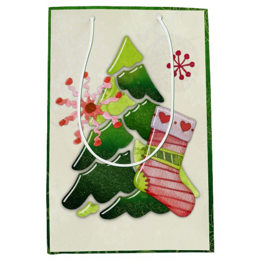 Kerstboom en Stocking Whimsey Medium Cadeauzakje (Voorkant)
