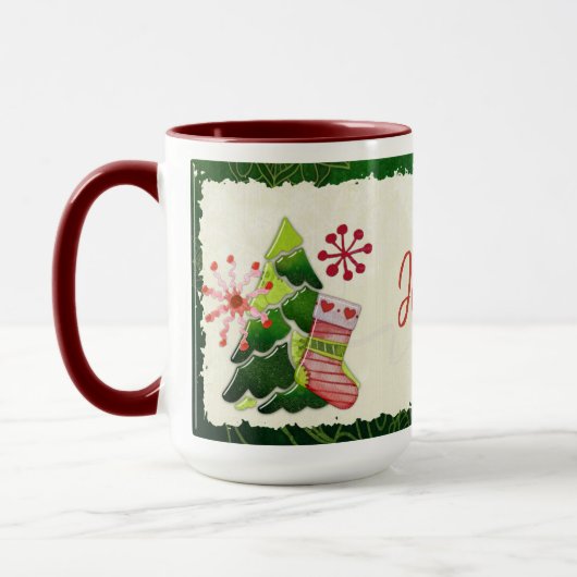 Kerstboom en Stocking Whimsey Mok (Links)