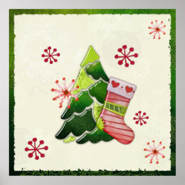 Kerstboom en Stocking Whimsey Poster