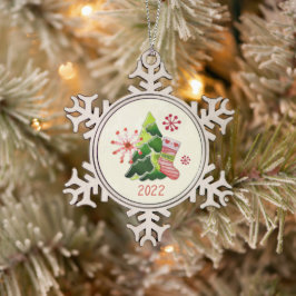 Kerstboom en Stocking Whimsey Tin Sneeuwvlok Ornament