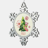 Kerstboom en Stocking Whimsey Tin Sneeuwvlok Ornament (Rechts)