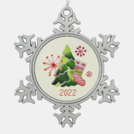 Kerstboom en Stocking Whimsey Tin Sneeuwvlok Ornament