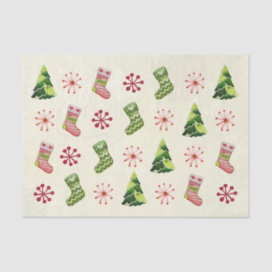 Kerstboom en Stocking Whimsey Tissuepapier (Voorkant)